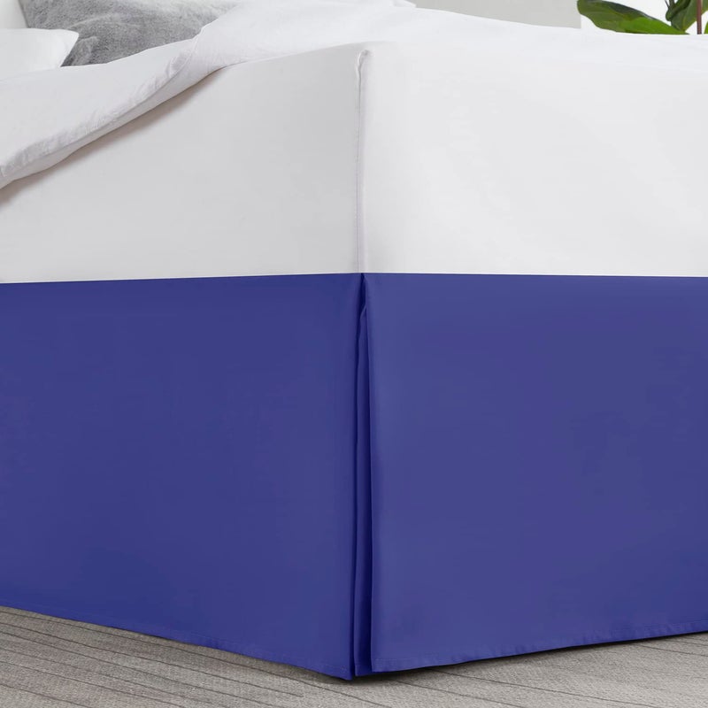 Nestl Royal Blue تنورة سرير مقاس كوين - تنورة سرير كوين 14 بوصة قطرة - تنانير سرير من الألياف الدقيقة المصقولة - تنورة سرير مطوية بجودة الفندق - مقاومة للانكماش والبهتان - Image 2